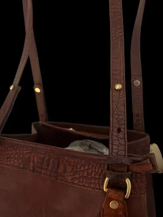 VTG Brahmin Tuscan Bucket Bag Chestnut Leather Croc Embossed Trim 90s USA Charm - Picture 11 of 12